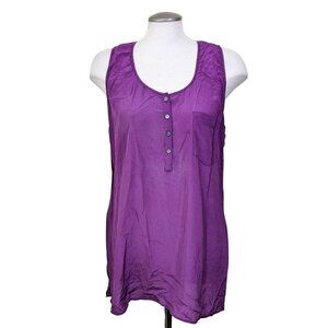 Talbots Womens Large 100% Silk Tank Top Purple Sleeveless Pullover Button Pocket